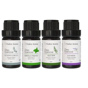 Imagem de Kit 4 Óleo Essencial Eucalipto, Hortelã Pimenta, Lavanda, Alecrim Vitalize Aromas 100% Puro e Natural - Óleos Essenciais para Massagem, Aromaterapia, Difusor de Aromas - Vegano, Cruelty-Free