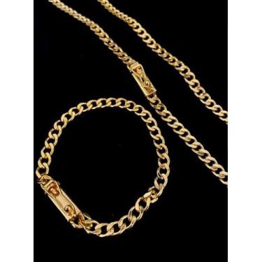 Imagem de Corrente + pulseira grumet 6mm fecho gaveta - banhados a ouro - ToJoia