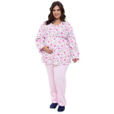 Imagem de Pijama Amamentação Modelo Plus Size Flanelado Rosa - Linda Gestante, 4