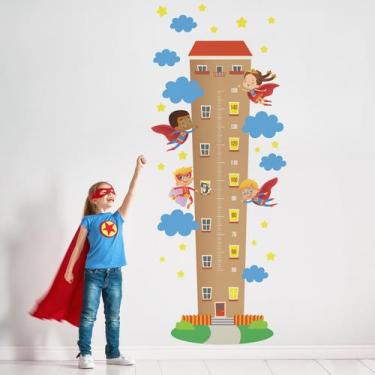 Imagem de Adesivo Régua Crescimento Super Heróis na Cidade 190x75cm - Quartinhos