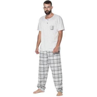 Imagem de Pijama Malha Masculino Camisa Com Bolso Lisa Calça Estampada - Bella F