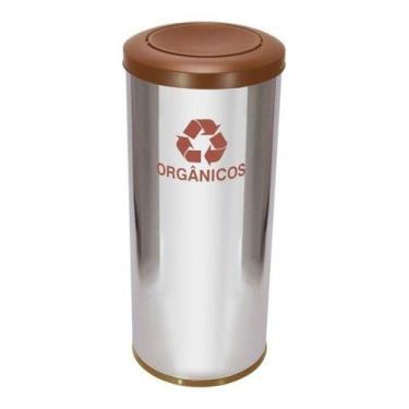 Imagem de Lixeira De Aço Inox 30l Com Tampa Plastica Meia Esfera - JSN