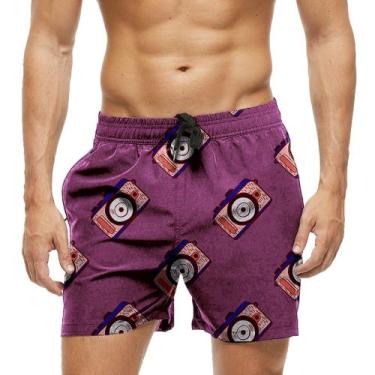 Imagem de Short Praia Shorts Banho Bermuda Verão Câmeras Fotográficas Cartoon Ro