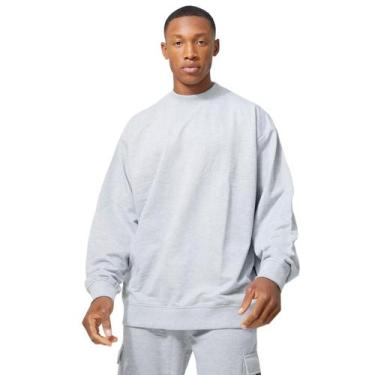 Imagem de Blusa Moletom Gola Alta Masculino Para o inverno Oversized Cinza - Di 