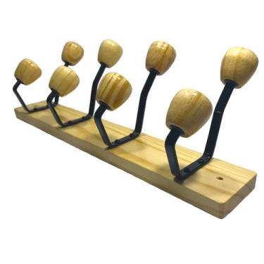 Imagem de Cabide de madeira com 4 ganchos para parede ou porta cabideiro organiz