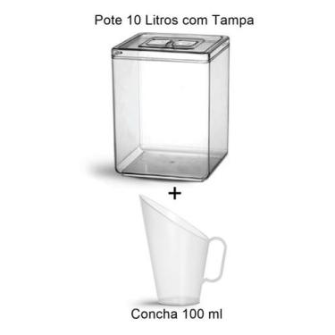 Imagem de Kit 8 Potes 10 Litros Quadrado Acrílico Com Tampa + Concha - LCR