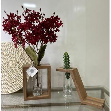 Imagem de Vaso em mdf castanho canela  com vidro para flores e arranjos naturais