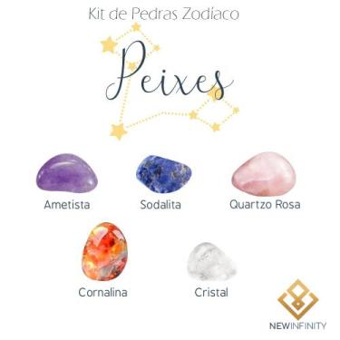Imagem de Kit de Pedras Cristais dos Signos Peixes - 5 pedras naturais proteção 