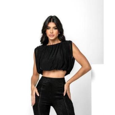 Imagem de BLUSA EM TULE CROPPED FEMININA OMBREIRAS 90331 P VERDE UNICA-Feminino