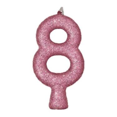 Imagem de Vela de Aniversário Puro Glitter Rose - Festcolor, 8, 8