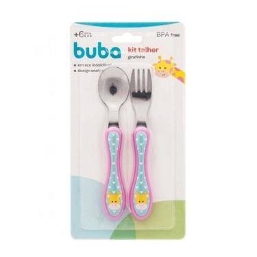 Imagem de Conjunto TALHER INFANTIL INOX 2 PÇS ESTRELINHA BUBA Girafa