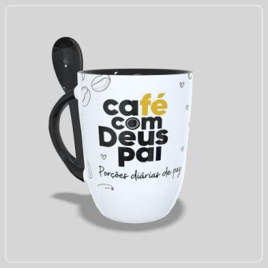 Imagem de Caneca  Café com Deus Pai com Colher Interior e Alça Colorida - Jlssub