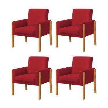 Imagem de Kit 4 Poltronas Sala de Espera Pés em Madeira Santorini Veludo Vermelh
