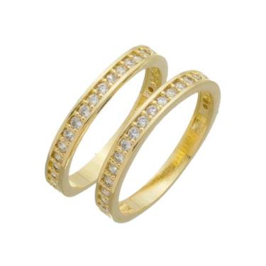 Imagem de Anel Aparador Meia Aliança Banhado A Ouro 18k-2Peças - Joias Danisam