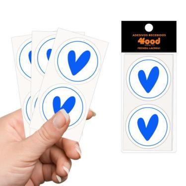 Imagem de 50 Etiquetas Adesivas  Coração Azul  Adesivos Recebidos  4Cm - 4FOOD P