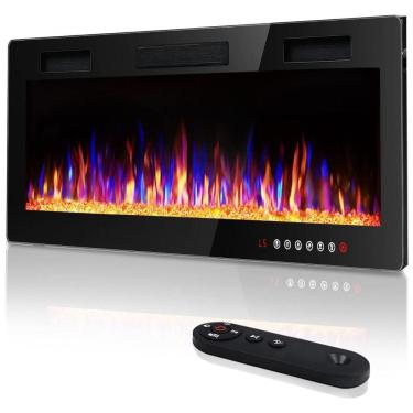 Imagem de Lareira Elétrica de Embutir A45x76L com Controle Remoto e Tela Sensível ao Toque, 110V, Vitesse, Preta