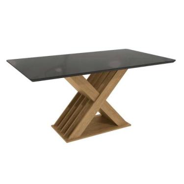 Imagem de Mesa p/ Cozinha Graviola c/ Tampo Madeirado c/ Vidro 160x90cm Freijo/P