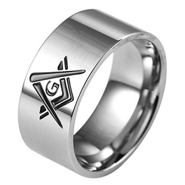 Imagem de Jude Jewelers Anel de motociclista maçom maçom maçônico clássico de aço inoxidável de 10 mm, 10, Metal