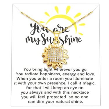 Imagem de bobauna Colar com pingente de girassol You are My Sunshine com cartão comemorativo, 1.6cm*2cm, Aço inoxidável, nagam