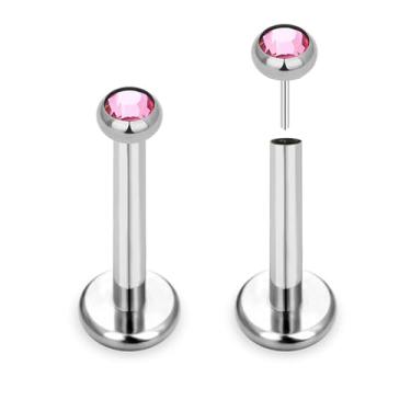 Imagem de ZYTAIJEW 2 peças G23 titânio 16G 2,5 mm bisel CZ Top sem rosca push-in Flat Back Lip Stud Ring Monroe Labret anéis de nariz hélice unha cartilagem tragus brinco piercing joias 5 mm-10 mm, Titânio, Sem