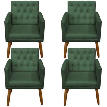 Imagem de Kit 4 Poltronas Capitone Decorativa para Sala de Estar Recepção Sala de Espera estofada pés palito madeira MOBLAN Decor (Verde)