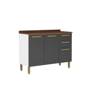 Imagem de Balcão de Aço Tampo 3portas 2gavetas Grafite Bella Bertolini