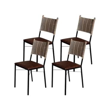 Imagem de Kit 4 Cadeiras Para Cozinha Preta Ratan Cappuccino Elegance (Marrom)