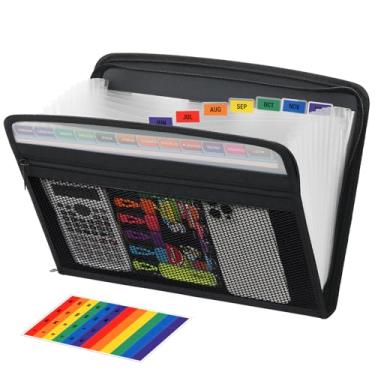 Imagem de H4D Organizador de arquivos sanfonado com zíper com bolsa de malha frontal, pasta de arquivo expansível de 13 bolsos, adequado para documentos tamanho carta A4, transparente