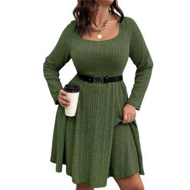 Imagem de ShopWonder Vestido suéter plus size feminino plus size A Line Wrap Sweater Dress em vestido suéter plus size outono, Verde, 5G