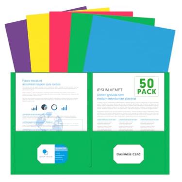 Imagem de Duas pastas de bolso, PANDRI pacote com 50, 2 pastas de bolso, pasta de arquivo de papel tamanho carta para escola, escritório, casa, negócios, cores sortidas, 5 cores