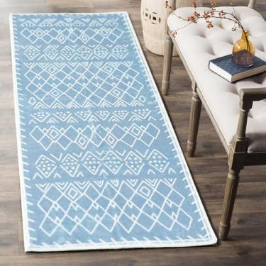 Imagem de Tititex Tapete de corrida boêmio azul celeste luxuoso, 51 x 119 cm, tapetes pequenos de microfibra extramacia, antiderrapante, felpudo, boho, tapetes para quarto, entrada e lavanderia