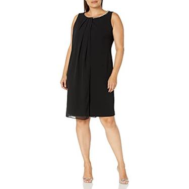 Imagem de S.L. Fashions Vestido feminino plus size com bainha envelope plissado na frente, Preto, 48