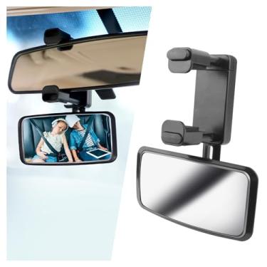 Imagem de Espelho de carro de bebê curvo de 360° sem ângulo morto, espelho de assento de carro de clipe para clipes traseiros de bebê no espelho retrovisor, espelho de bebê ajustável para carro, SUV, caminhão