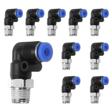 Imagem de HARFINGTON 10 peças de encaixe push to connect cotovelo macho 5/32 polegadas tubo OD x 1/8 polegada NPT rosca plástico conexão rápida mangueira de ar kit de encaixe pneumático conector de bloqueio de