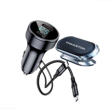 Imagem de Kit Carregador Veicular 60W Turbo+ Cabo Tipo-C + Suporte Magnético Hmaston
