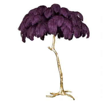 Imagem de Luminária de chão, luminária de piso de penas de LED regulável, lâmpada de resina dourada, lâmpadas de leitura de escritório com interruptor de pé, luminária moderna para decoração de interiores