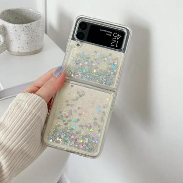 Imagem de para Samsung z Flip 5 Quicksand Love Heart Case para Samsung Galaxy Z Flip 5 4 3 flip5 ZFlip 4 Glitter Fluorescência Luminosa Capa, Glitter Prata, para Samsung Z Flip3