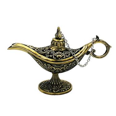 Imagem de Honoro Lâmpada vintage Legend Aladdin Magic Genie – Luz de desejo esculpida de metal para decoração de mesa de festa de casamento em casa, presente delicado, Small Bronze