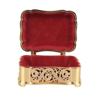 Imagem de Caixa de armazenamento de joias de metal liga vintage pequeno baú de tesouro organizador de bugigangas para brincos colar pulseira anel ouro, design vintage, grande capacidade, (Ouro)
