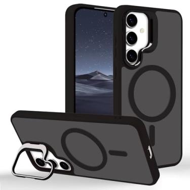 Imagem de Tcaraersing Capa magnética para Samsung Galaxy S24 FE com suporte [compatível com MagSafe] Suporte de anel de câmera embutido Stash Kickstand Slim fosco fosco capa anti-impressão digital, preto