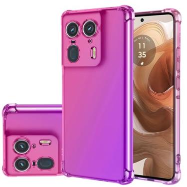 Imagem de Gufuwo Capa para Moto Edge 50 Ultra/Motorola Edge 50 Ultra/X50 Ultra XT2401-2, capa protetora à prova de choque de TPU macio antiarranhões gradiente para Motorola Edge 50 Ultra 5G rosa/roxo