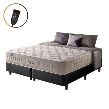 Imagem de Cama Box Queen Preto + Colchão Molas Ensacadas Magnético Massageador e Bio Quântico Phoenix 158cm