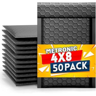 Imagem de Metronic 10 x 20 cm Bubble Mailer pacote com 50, envelopes pretos com bolhas pretas, sacos de envio autoselantes à prova d'água, envelopes acolchoados para envio, correspondência, embalagem, volume nº