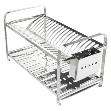 Imagem de Escorredor Louça Inox de 2 Andares, 16 Pratos com Porta Talheres Resistente, Alta Durabilidade, Não Enferruja.