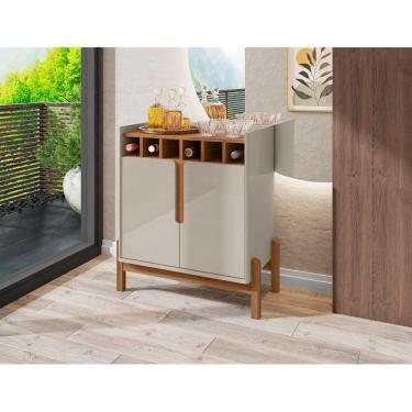 Imagem de Aparador Bar Lizz 2 Portas 6 Adegas Pés em Madeira Maciça OffWhite com Cedro - Rede Móveis