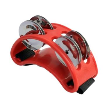 Imagem de MERIGLARE Pandeiro de pé 4 sinos pandeiro concertos percussão instrumento musical pé shaker ukulele instrumento pé tambor, Vermelho