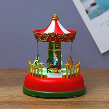 Imagem de Natal Mini Caixa de Música Luminosa Carrossel Ornamento Com Roda Gigante Presente Animado Decoração de Mesa para Atmosfera Romântica (Carousel)