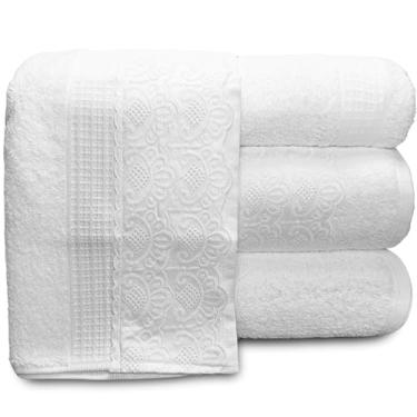 Imagem de Jogo de Banho Buettner Dakota Renda 4 Peças 100% Algodão Dupla Torção Presente Toalha Macia Grossa (Branco)