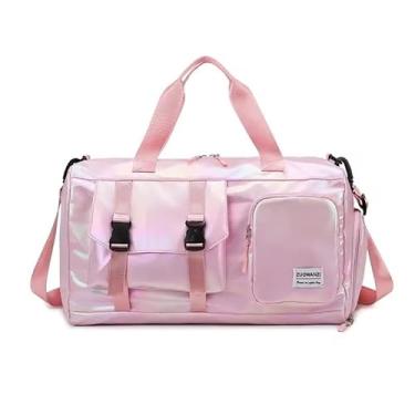 Imagem de Bolsa Mala Feminina Academia Esportiva Viagem Porta Tênis Bolsa de ginástica feminina com compartimento para sapatos e bolso molhado Ótima para academia e pernoite (ROSA)