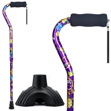 Imagem de Bengala de caminhada para mulheres e homens, bengala dobrável leve com alça deslocada, bengala ajustável para equilíbrio de mobilidade de idosos, base pequena, flor de 81-94 cm